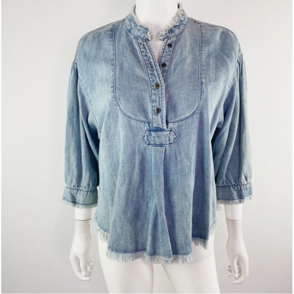 Anthropologie Holding Horses Denim Chambray Fray Edge Top Small - Picture 6 of 12